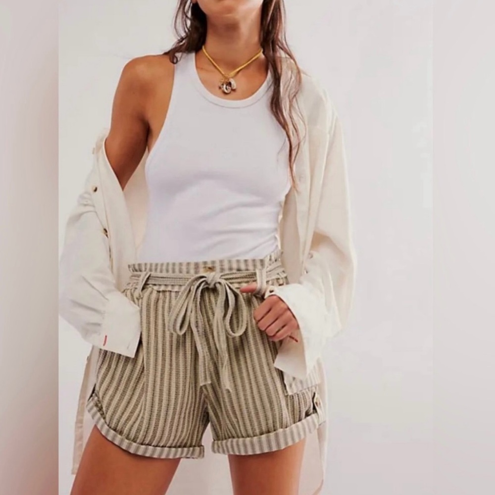 NWOT Free People One Harriet Striped Shorts in Mint Chip Combo Sz XS